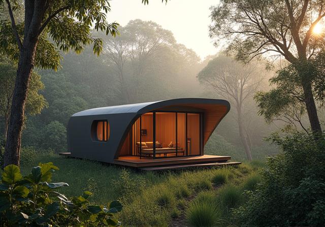 A cozy, eco-friendly cabin nested in a lush Australian forest